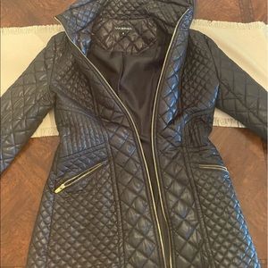 Via Spiga Long hooded quilted jacket gold zippers size S